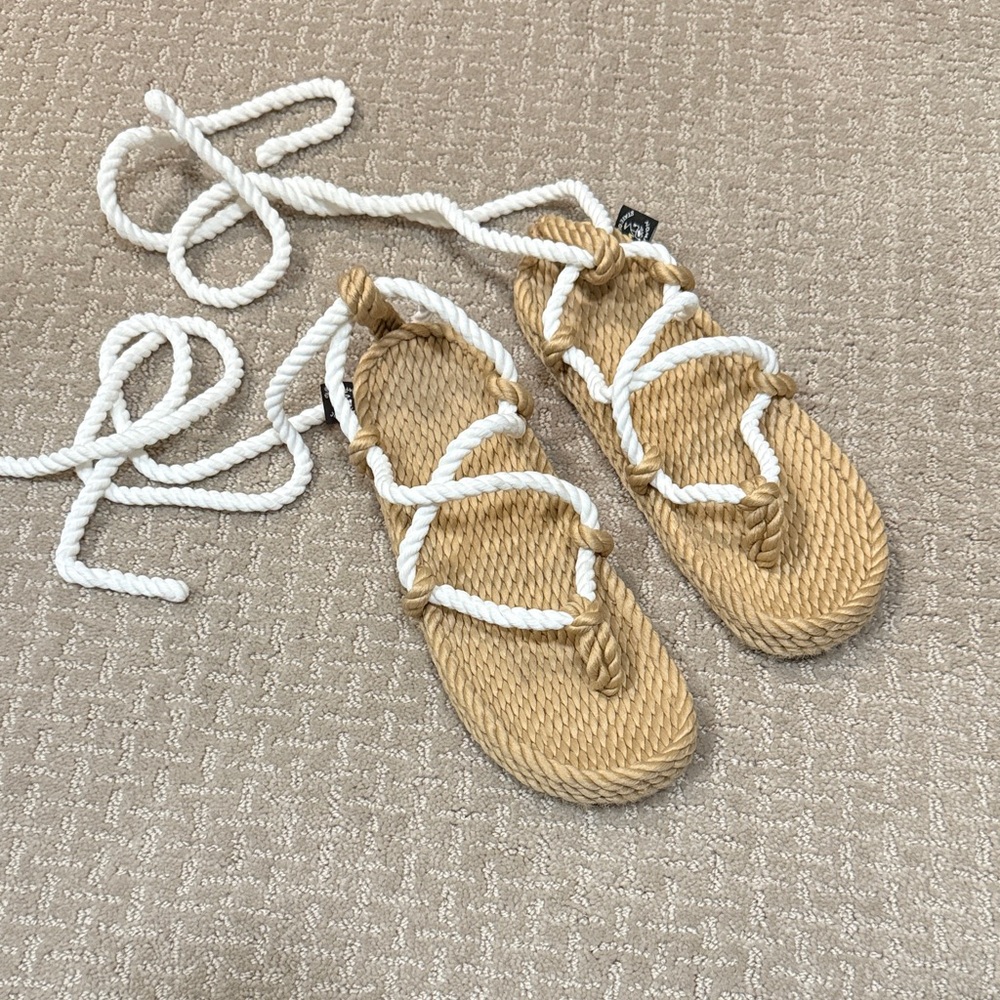Elegant Rope Sandals in Tan and White